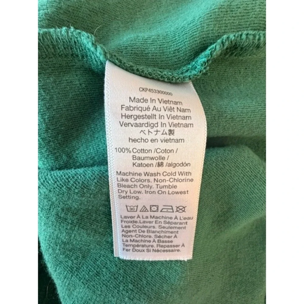 Madewell XL Green Textured Cotton V Neck Puff Sleeve Top Blouse